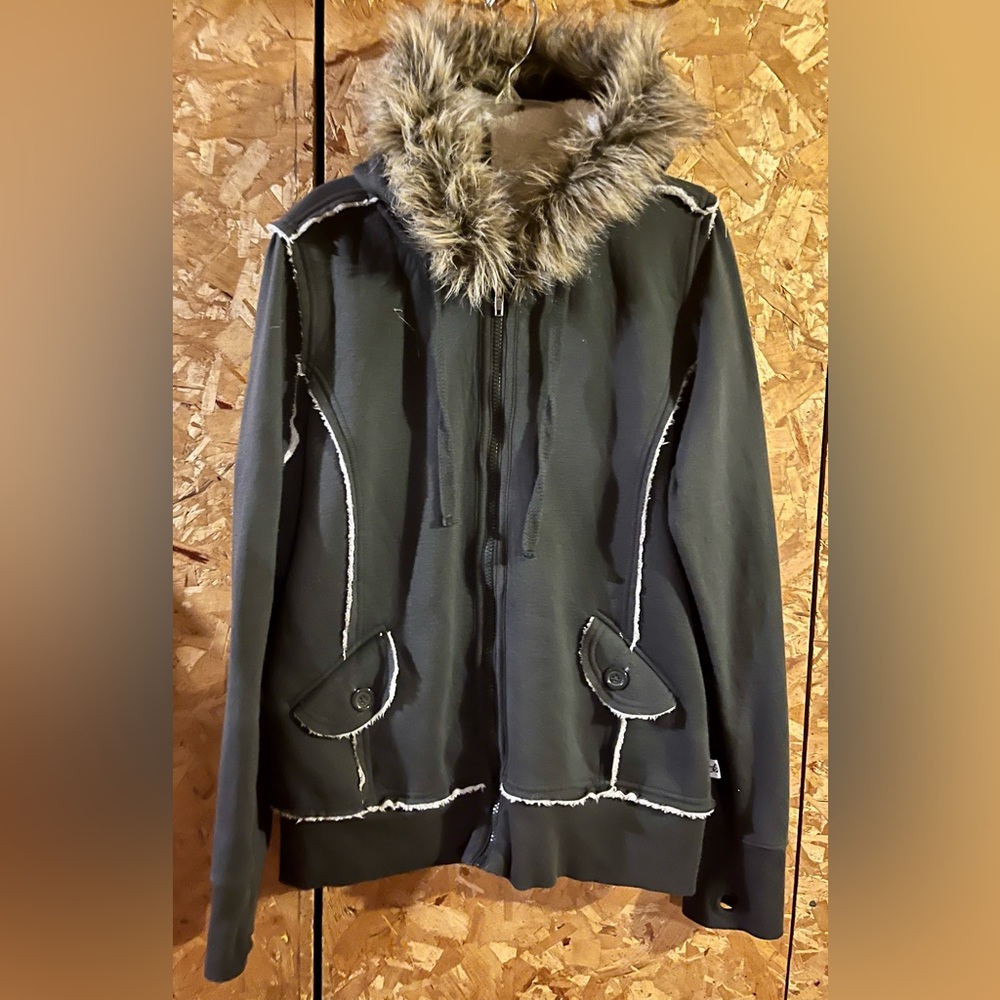Self Esteem Cream and Dark Grey Jacket with Faux Fur